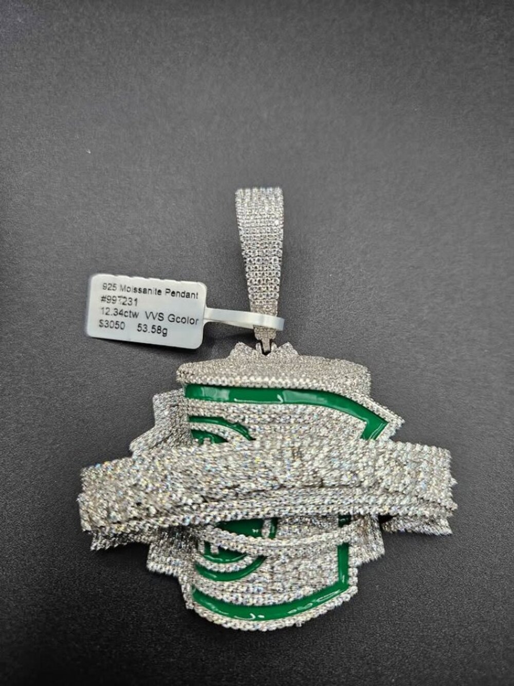 .925 Sterling Silver 12.34ctw VVS Moissanite "Mr. Bankroll" Pendant